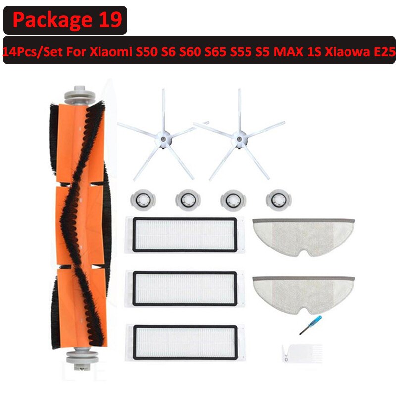 6 ~ 25 stk avtakbar rullesidebørstefiltersett til xiaomi roborock  s6 s60 s65 s5 max  t6 støvsuger feie tilbehør: Pakke 19