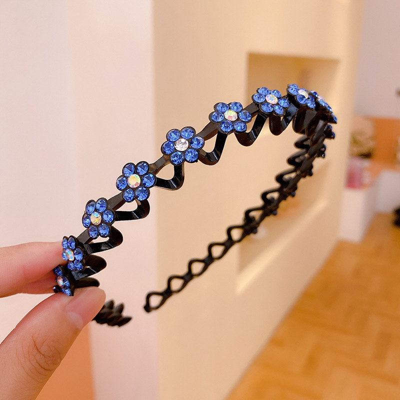 Hair Accessories Flower Rhinestone Pearl Non-Slip Hairbands Elastic Headband Women Hair Hoop Bands Bezel Girls Headdress: SKY BLUE