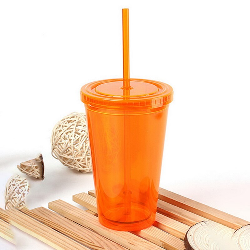 160oz Milk Tumbler with Dome Lids Double Wall Plastic Drink Cups With Straw Reusable Clear Water Bottle Transparent Fruit Cup