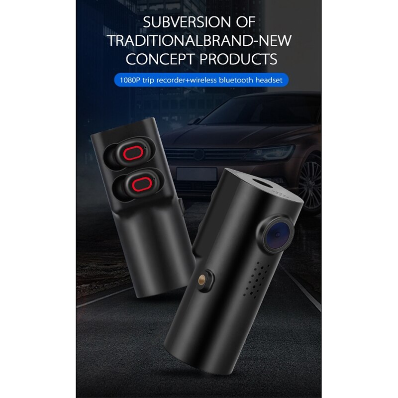 Grabadora de conducción WIFI con auriculares Bluetooth TWS, Control de voz de 1080P.