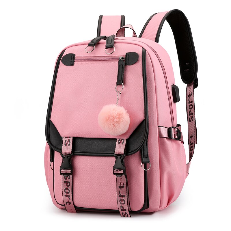 Mochila de lona para a escola adolescentes meninas sacos multi-bolso mochila de viagem feminina mujer femal bolsa de ombro saco de cor pura: Style 1