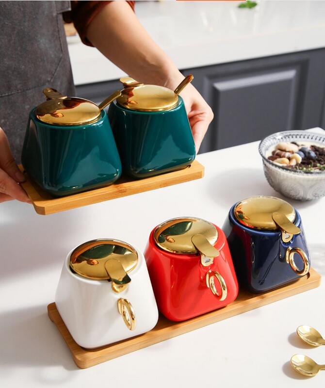 Kruidkruik Set Huishoudelijke Combinatie Zout Jar Kruiden Opbergdoos Keramische Keuken Kruiden Pot Peper Pot Met Deksel Cn (oorsprong)