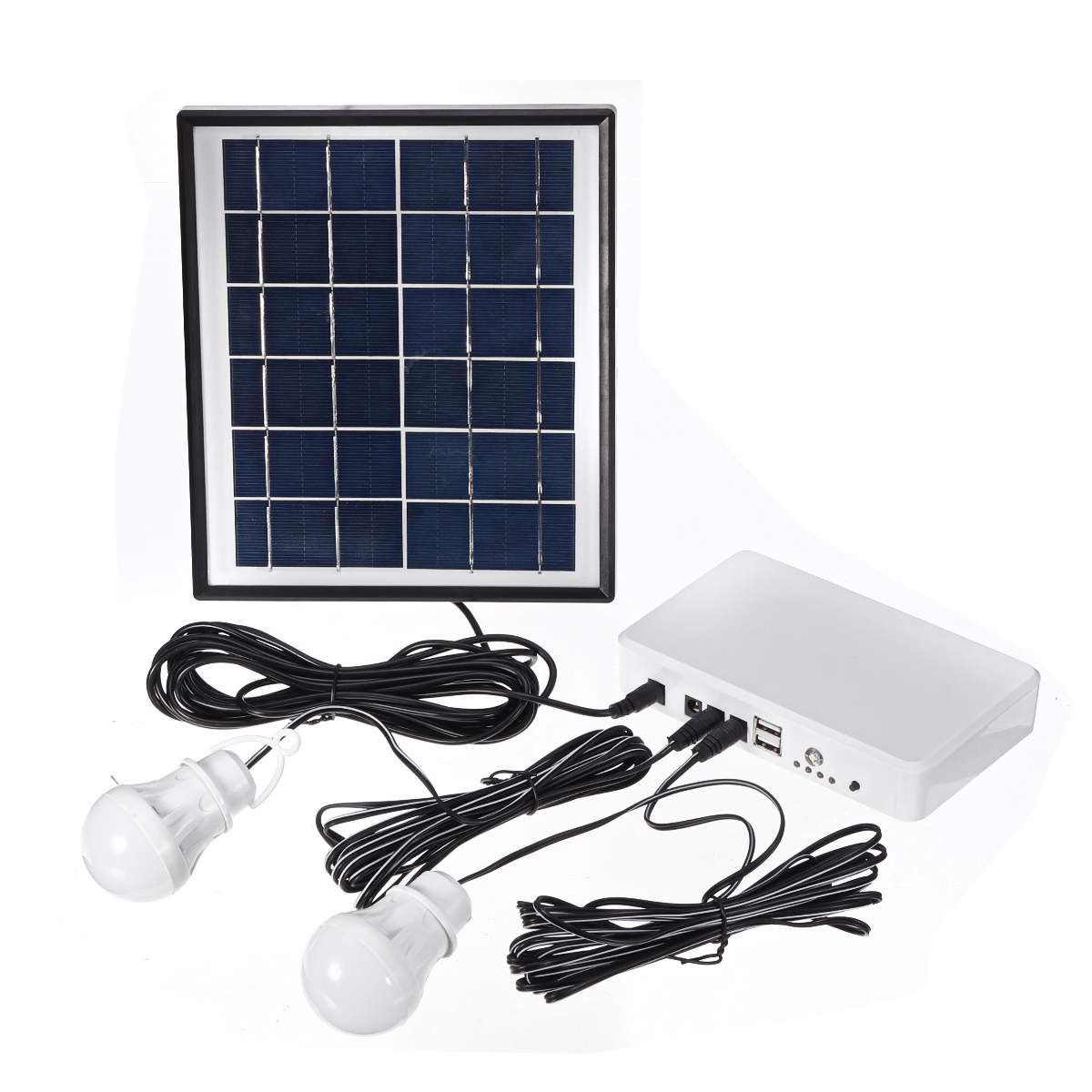 Solpanel generator belysningssæt usb soloplader med 2 led pære nødlys  +5v 1.5a udgang telefonoplader