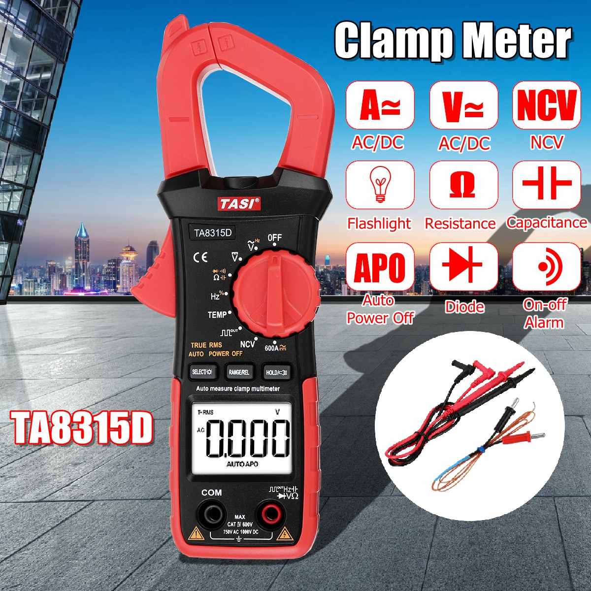 Mini Digital Clamp Meters AC/DC Current Voltage True RMS Auto Range VFC Capacitance Non Contact Multimeter: TA8315D