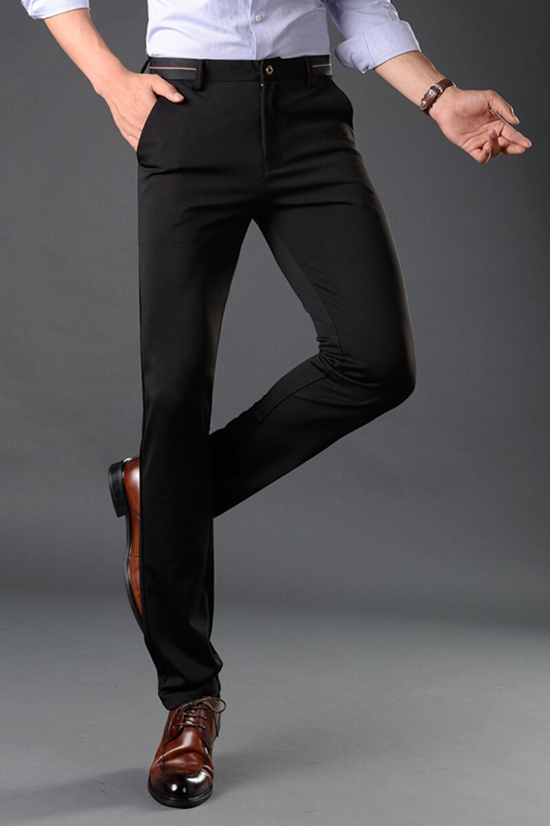 hommes mince costume pantalon hommes hiver décontracté bureau costume pantalon épaissir polaire pantalon élasticité costume pantalon