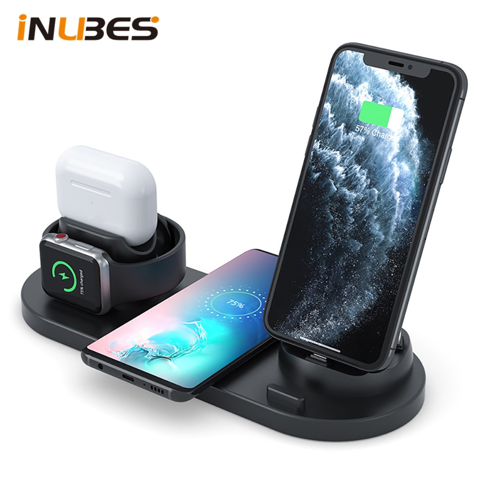 10W Qi Wireless Charger Dock Station 6 in 1 For iPhone Airpods Micro USB Type C Stand Fast Charging 3.0 For Apple Watch Charger