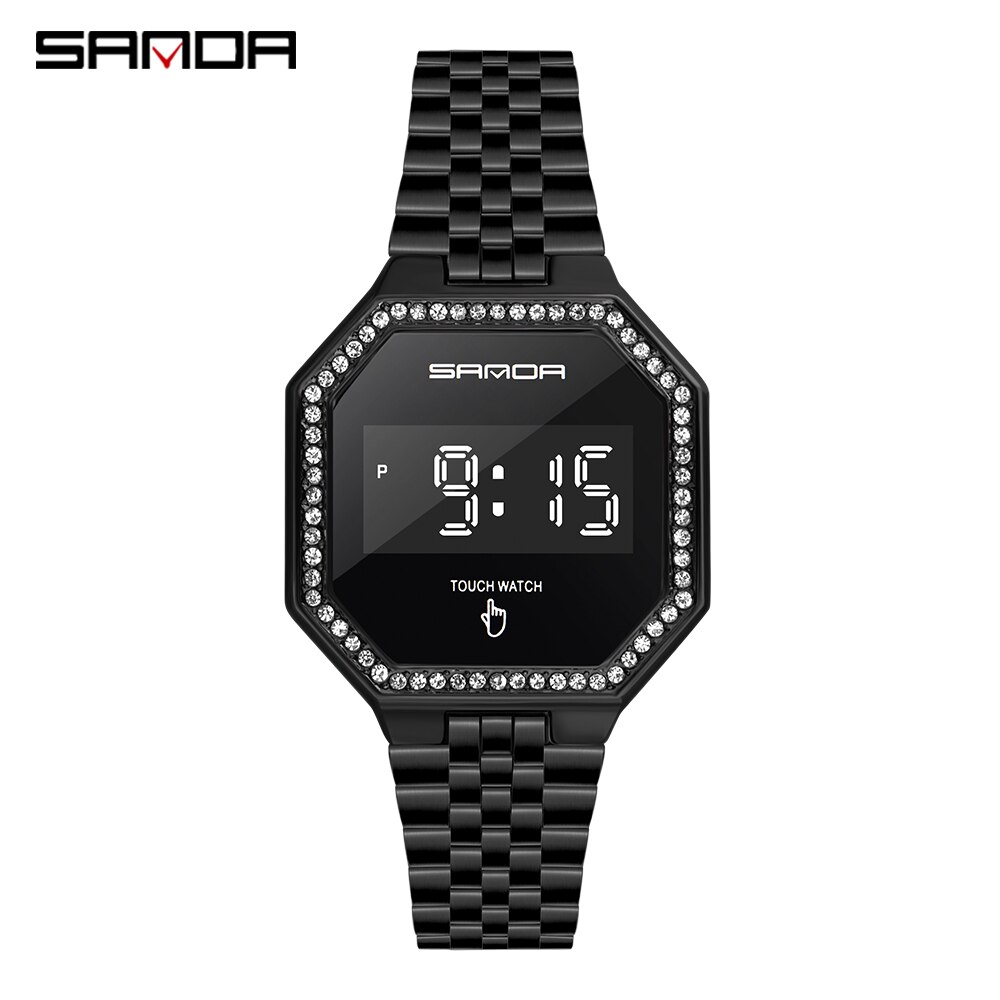 Mannen Horloges Sport Stalen Band Waterdicht Mode Elektronische Touch Screen Led Digitaal Horloge Heren Horloge Relogio Masculino: Black