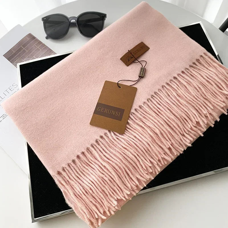 Winter Cashmere Scarf Women Thick Warm Pashmina Shawls Wraps Solid Color Tassel Lady Blanket Echarpe Bufanda Hijab: SKY BLUE