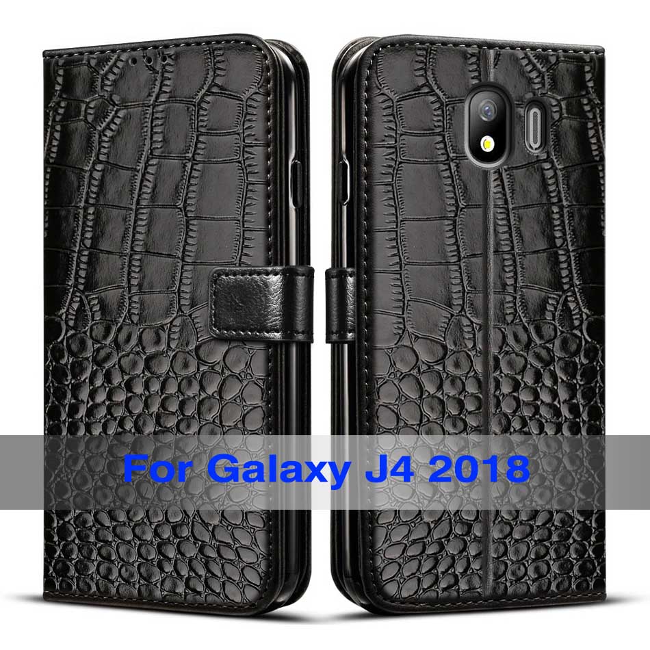 Voor Samsung Galaxy J4 Case Flip Leather Magnetic Case Voor Samsung Galaxy J4 J400 Telefoon Cover Voor Galaxy J4 j400F Case: Black