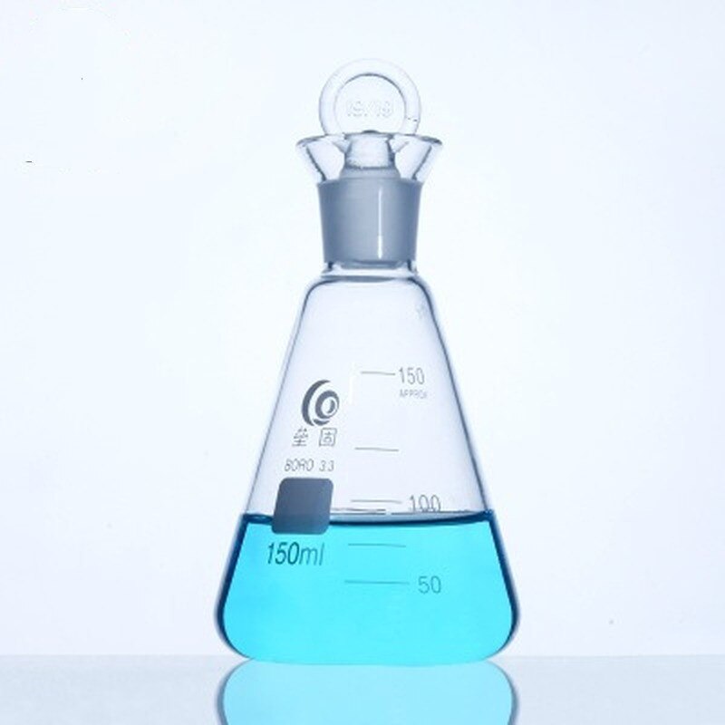 Frasco cónico de vidro com rolha de vidro moído 50-1000ml de vidro de borosilicato erlenmeyer