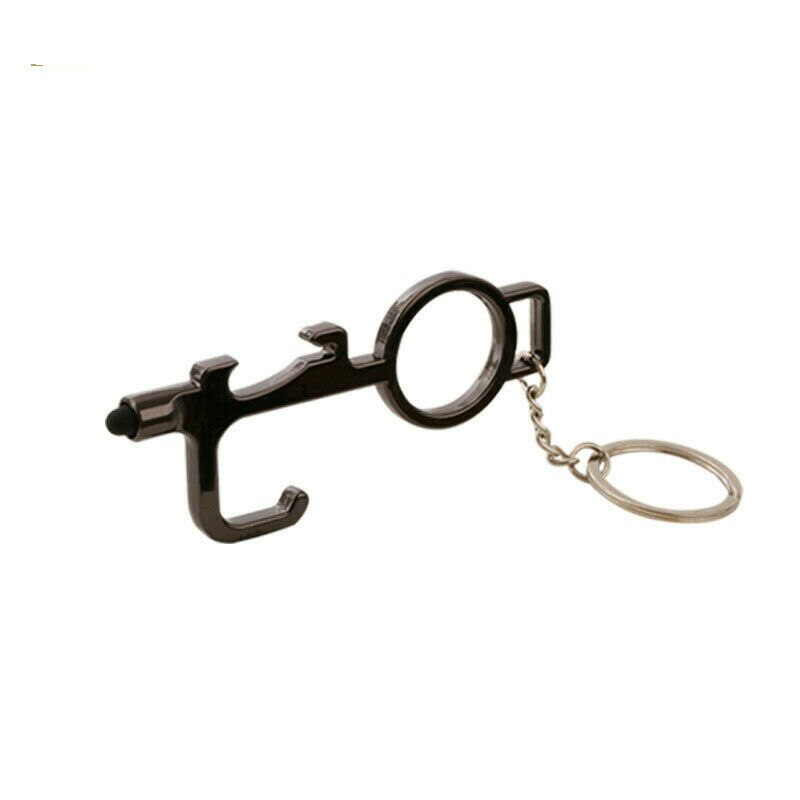 Keyring No Touch Public Door Opener Anti-Contact Keychain Artifact Beer Button Pusher Lifter Ring Hook Key Chain Keyfob Tools: Black