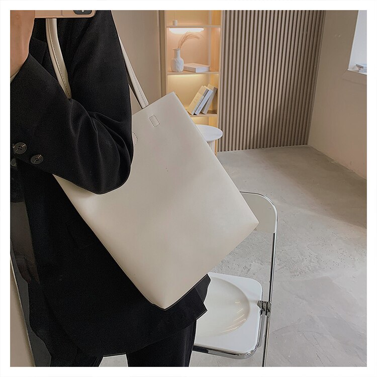 Casual Women Shoulder Bag PU Leather Tote Handbag Winter Shopping Bags Soft Leather Lady Purse Bags High Capacity Totes: Beige Style 2