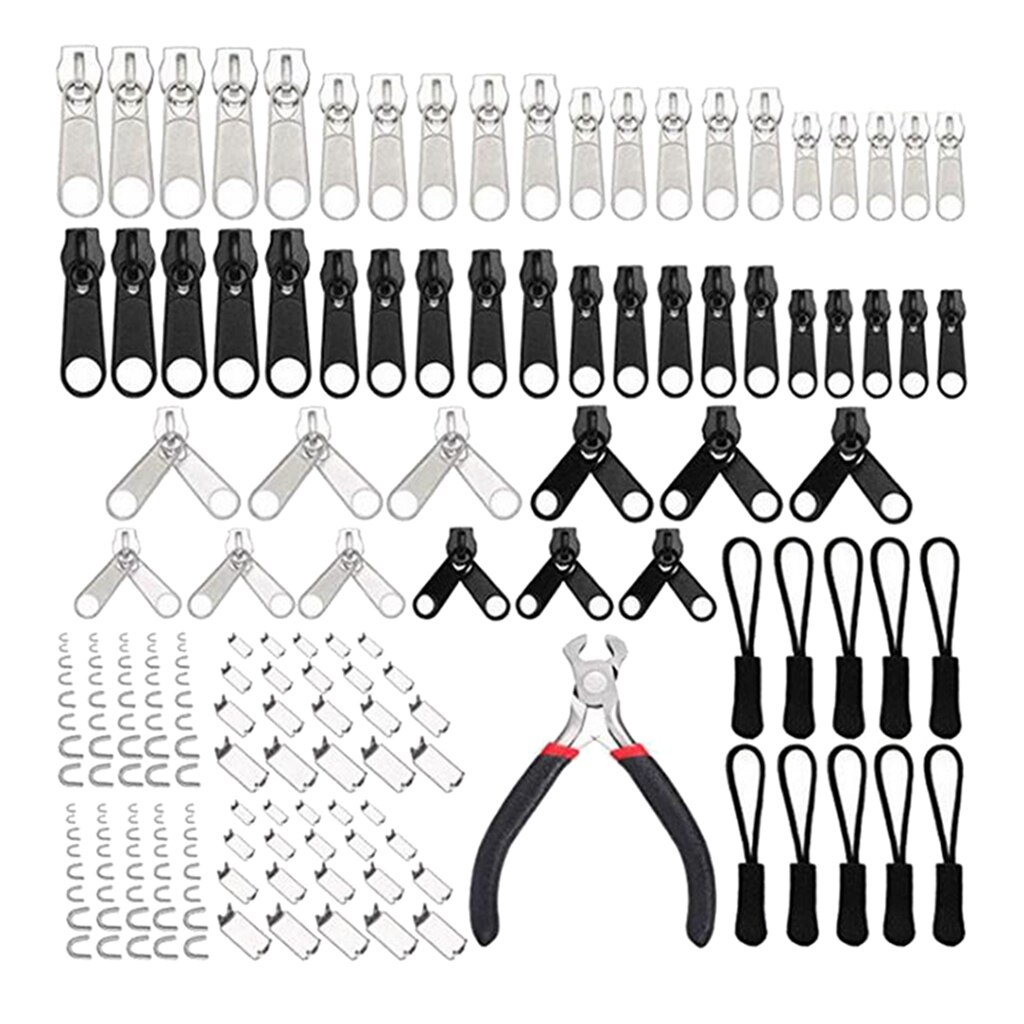 183pcs Zipper Repair Kit Metal Zip Slider Replacement Set Zipper Pull Rescue Kit