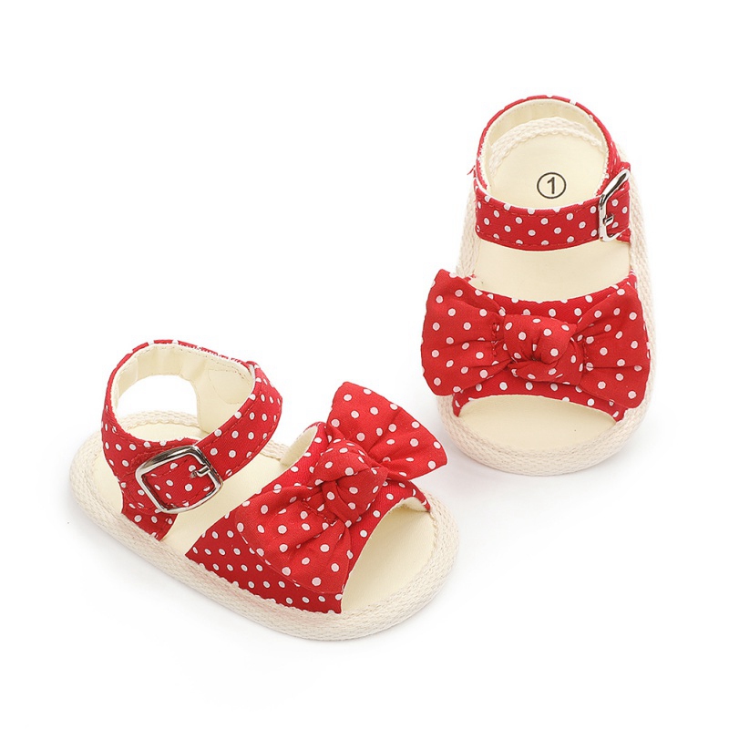 Småbarn baby jenter sløyfe polka prikkede sandaler fest prinsessesandaler sommer strandsko spedbarn baby jente sko: R / 0-6 måneder