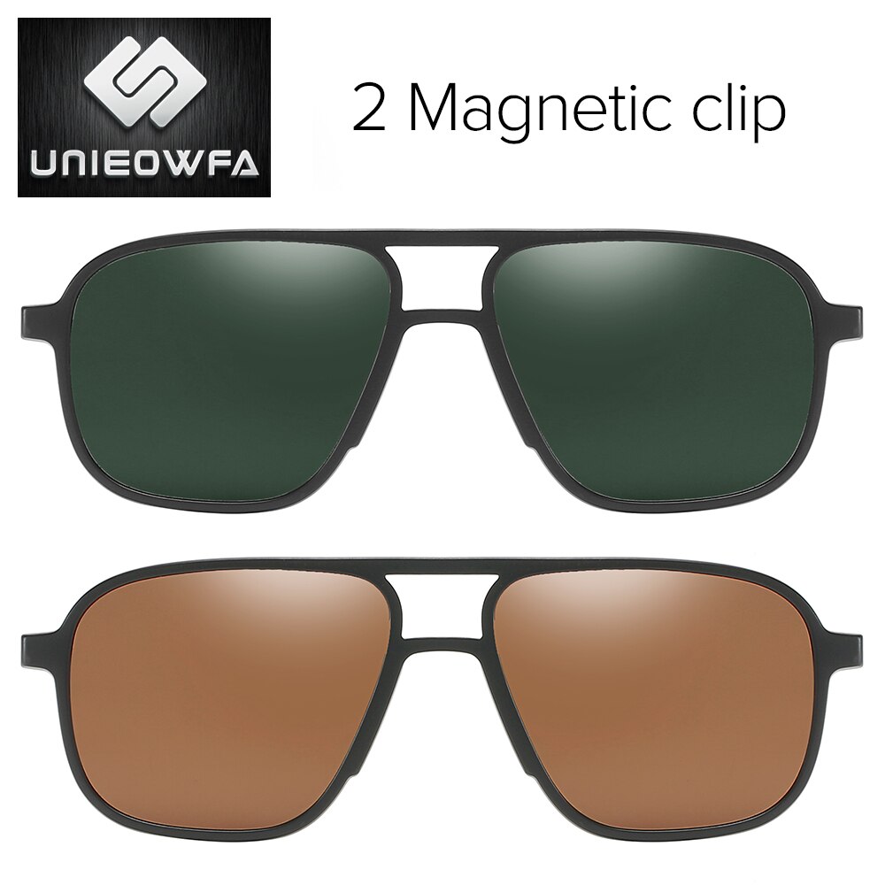 Optical Magnetic Clip on Glasses Frame Men Clear Prescription Myopia Eyeglasses Frame Polarized Magnet Clip Sunglasses Men Brand: 1910 Green Brown 2