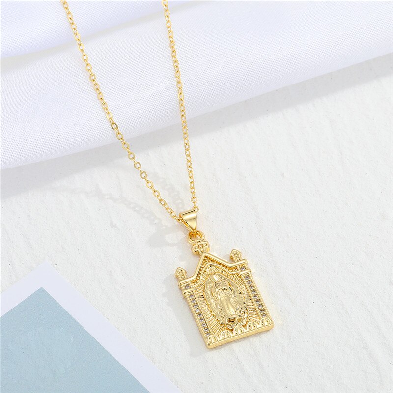 1 Pc Kleurrijke Maagd Maria Ketting Voor Vrouwen Sieraden Vintage Hollow Shiny Zirkoon Ronde Geometrische Hanger Sleutelbeen Keten N698-33: tuipai maliya