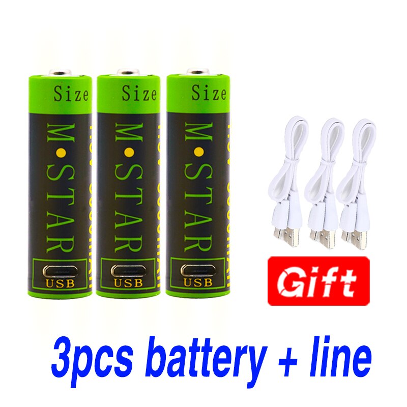 Hohe kapazität 1,5 V 3000mAh AA Akku li-Ion Batterie Polymer mit USB aufladbare Lithium-usb batterie + USB kabel: 3Stck