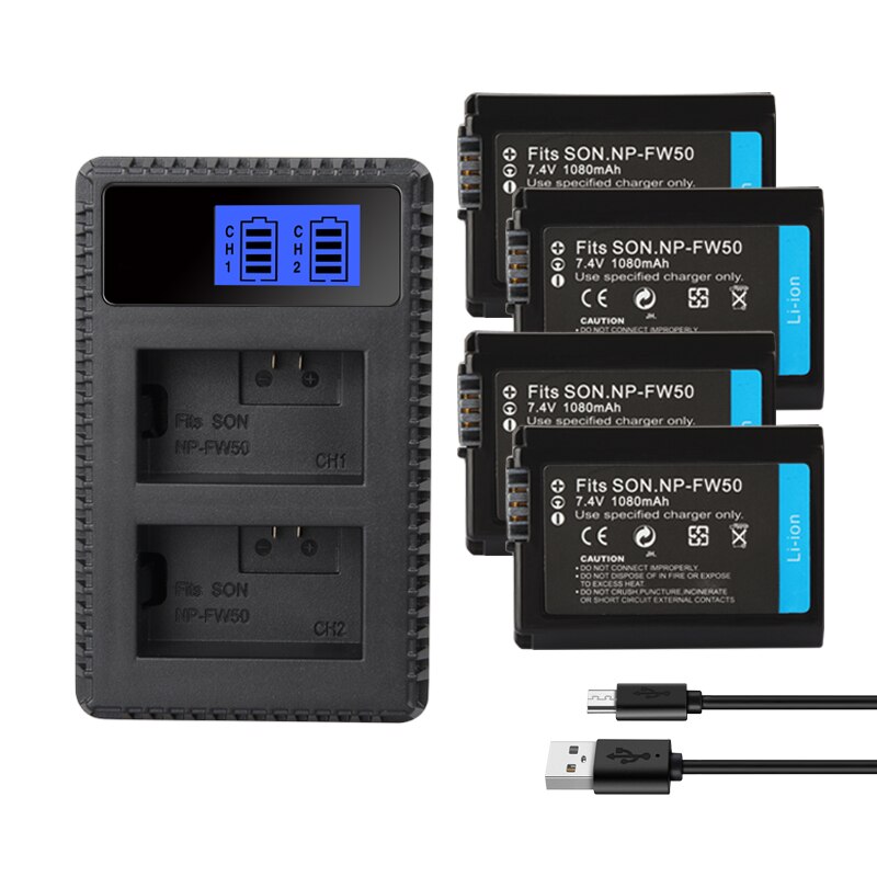 NP-FW50 NP FW50 cargador de batería para Sony Alpha a7 a7rii alfa 7R a7R Alpha 7S a7S a3000 a5000 a6000 a6300 a6500 1080mAh Cámara
