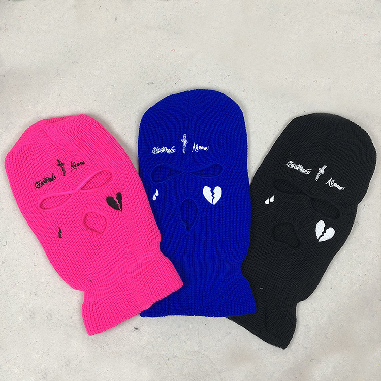 Gorro de pasamontañas con cara completa de punto para hombre y mujer, gorro de pasamontañas con bordado divertido para , gorros para montar, invierno,