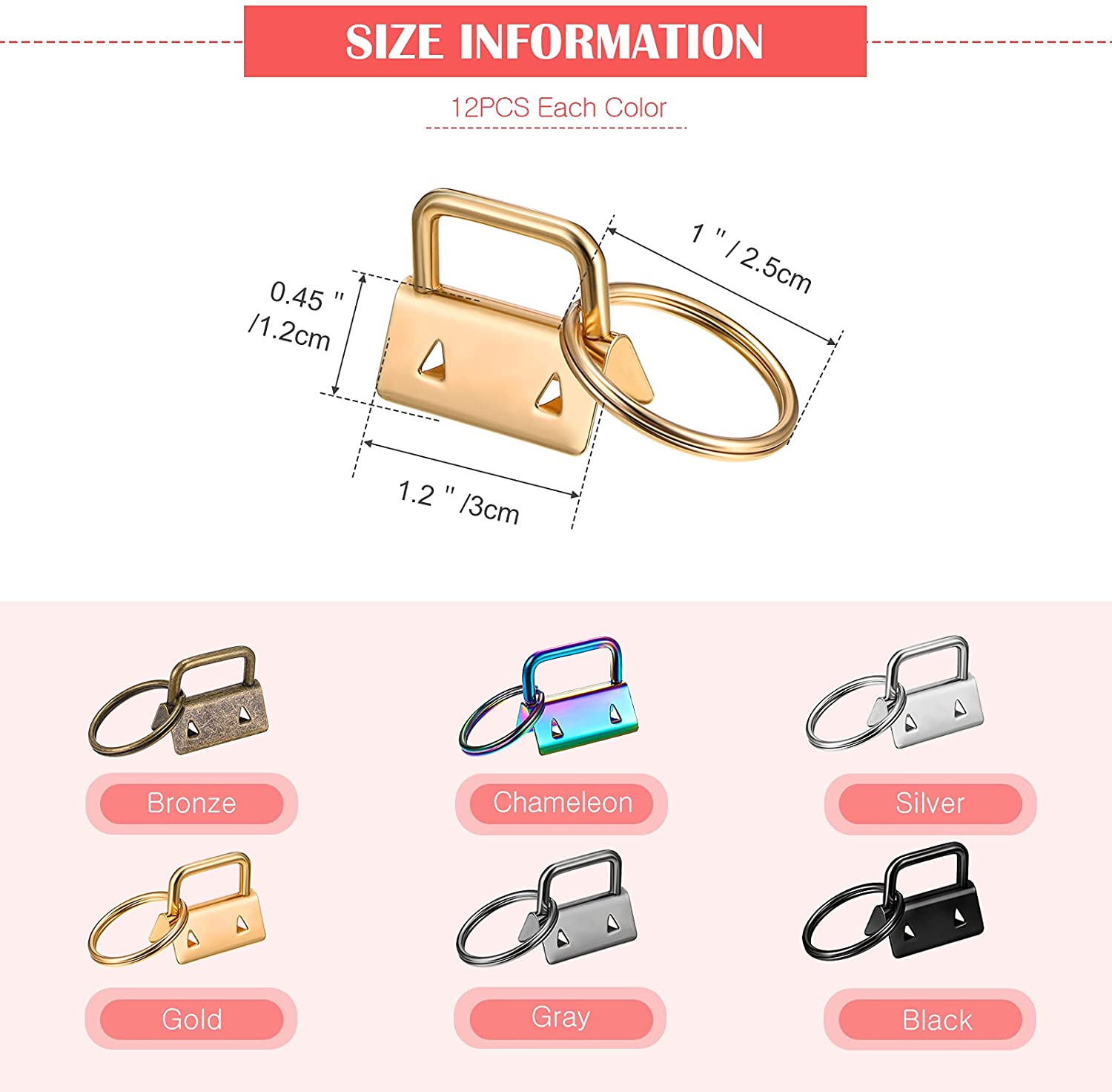5 pces 1 polegada chave fob chaveiro ferragem para braçadeira de pulso saco telefone celular carteira docorate chave cordão fácil fazer instalar 2.5cm