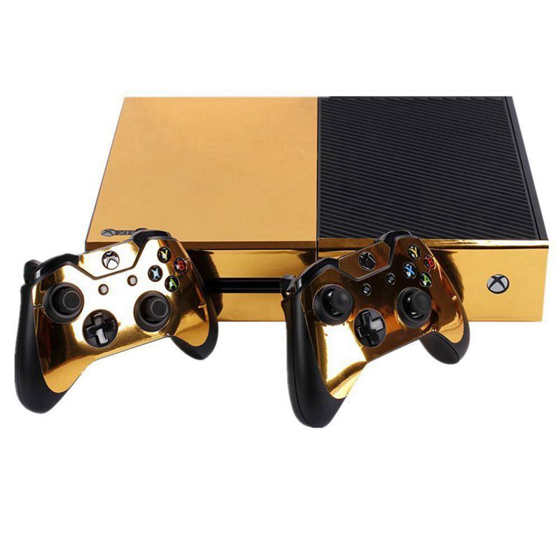 Gold Glossy Skin Sticker For Xbox ONE Console Controller + Kinect Decal Vinyl Compatible with Xbox One console