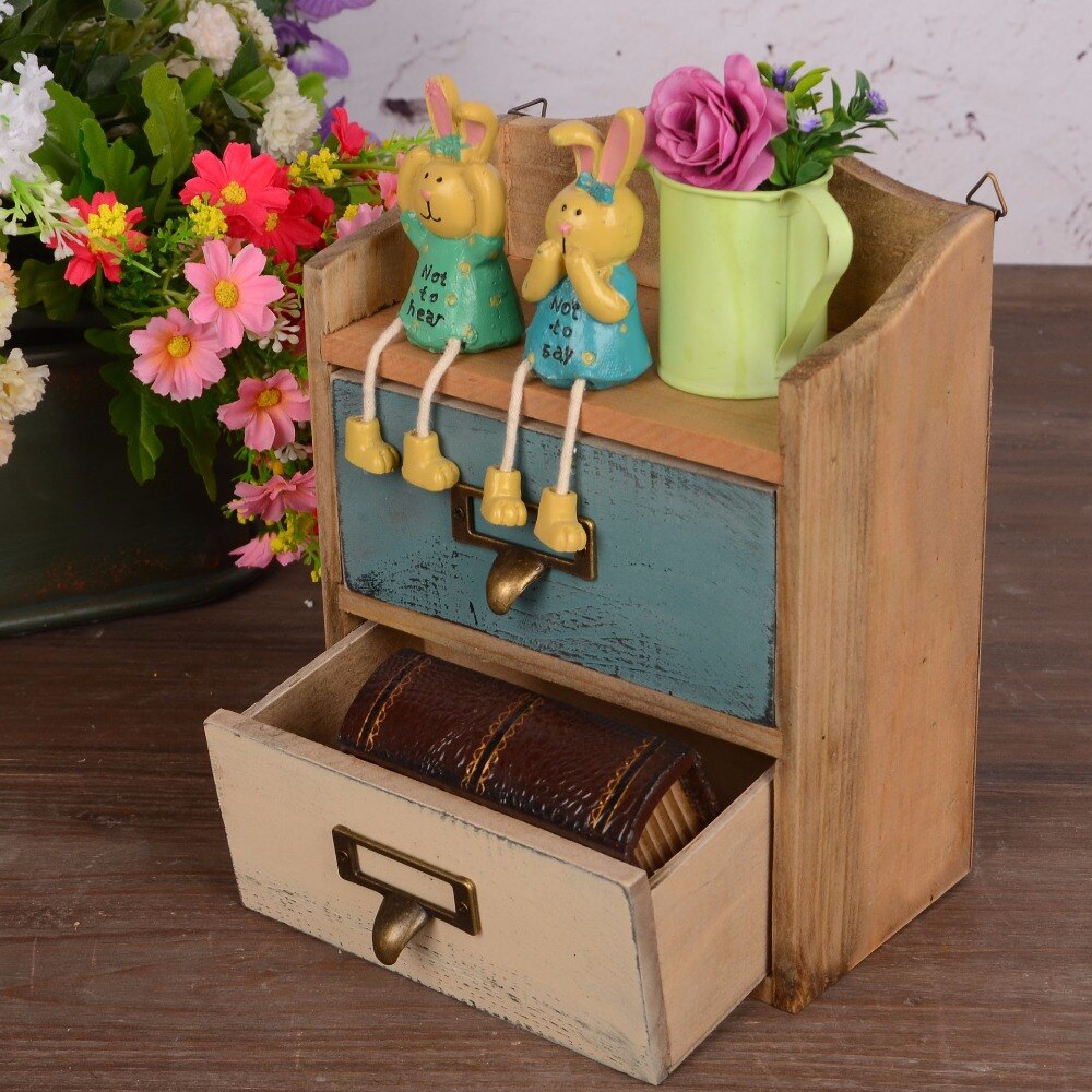 Storage drawer zakka Wooden box 2 case drawer Storage box Family storage tool