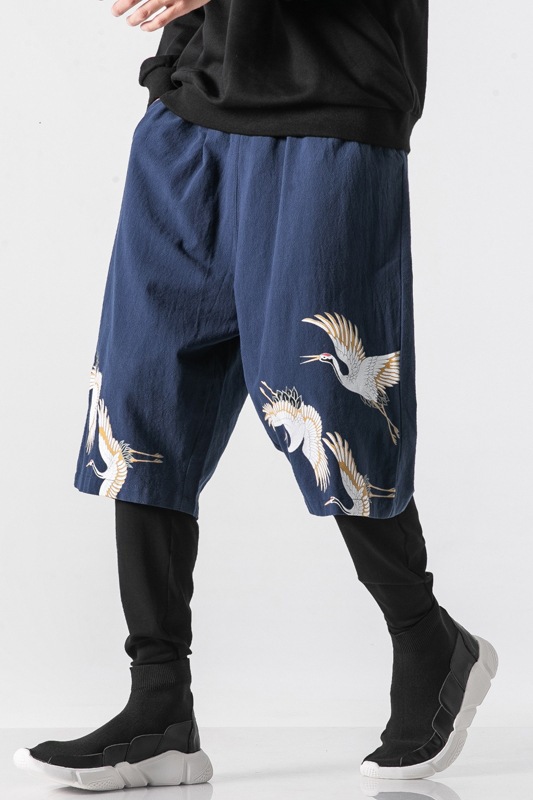 Style chinois traditionnel Kung Fu hommes sarouel Tai Chi coton lin grue imprimer japonais samouraï décontracté pantalon de Jogging en vrac