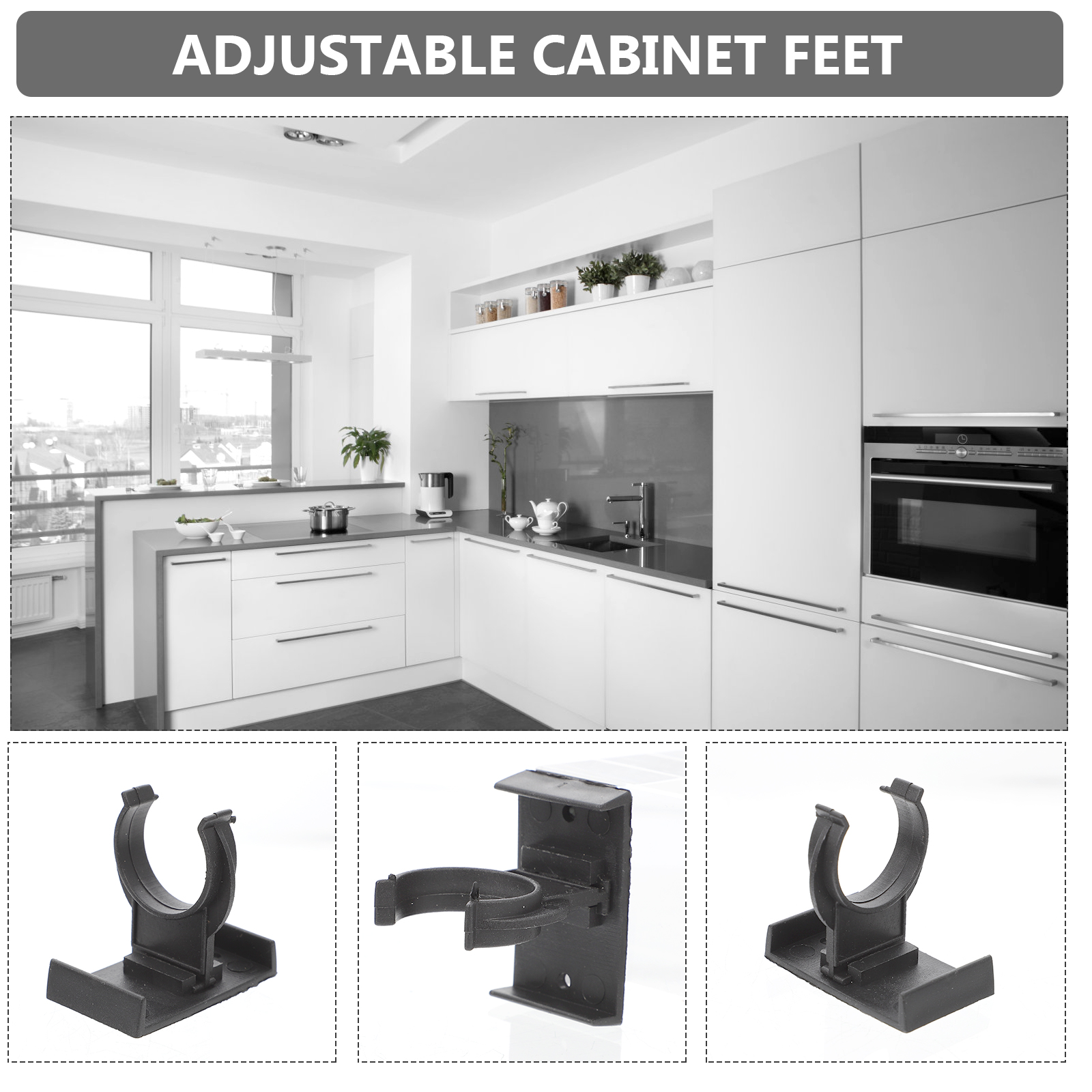 5-Pack CAMAR Plastic Kitchen Plinth Clips - Skirting Board Trim Brackets/Hangers