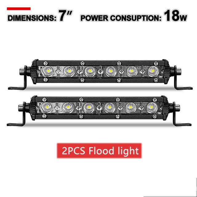7 tum 18w smal led light bar flood spot led bar arbetslampa för jeep truck trailer offroad atv tv car 4wd driving: 7 tum 2x översvämning