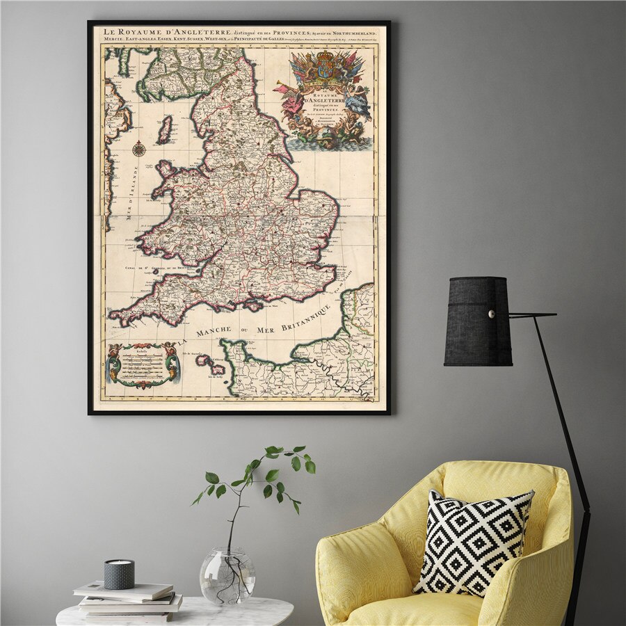 Vintage kort over de britiske øer tagget england retro wallsticker lærredstryk maleri cafe bar boligindretning klassisk mønster