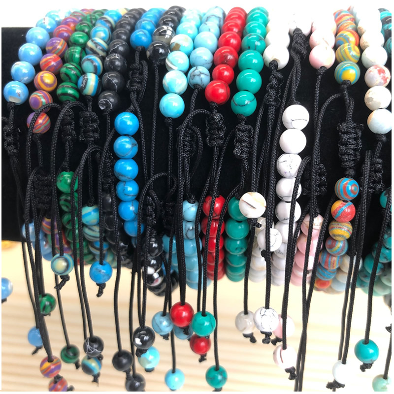 4mm Stone Beads Adjustable Bracelet For Men Shell turquoise malachite Chalcedony Onyx Woven Bracelets Women Yoga Jewelry