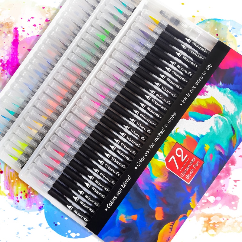 12-72 Colors Watercolor Brush Pen Art Marker Felt Painter Calligraphy School Art Supplies Lettering Coloring Pens Set For Manga