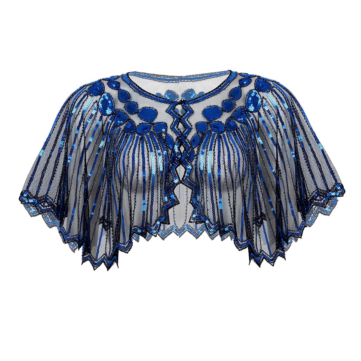 Femmes fête de mariage haussement d'épaules rétro Vintage 1920s châle enveloppes brillant Sequin perlé soirée Cape mariée châle boléro clapet couvrir: Black Blue