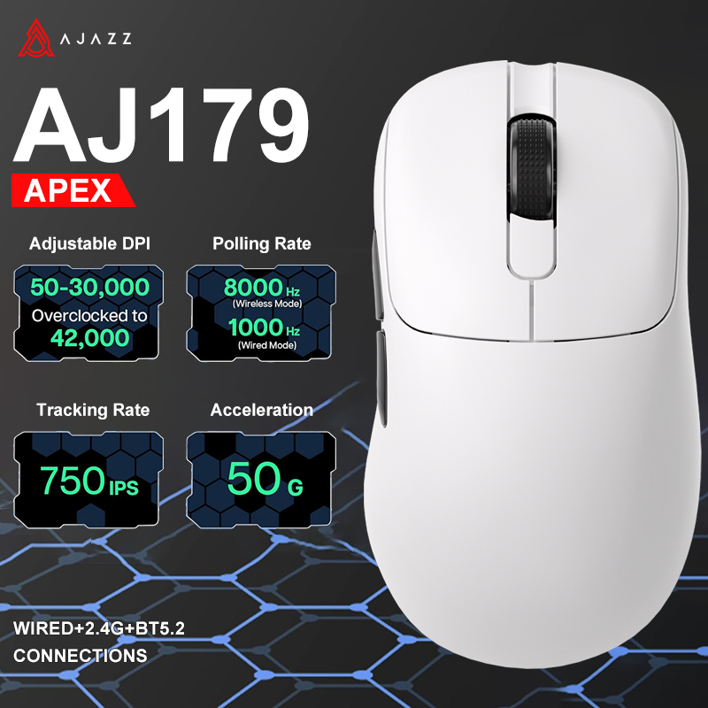 Ajazz AJ179 Apex PAW3950 Bezprzewodowa mysz do gier z stacją ładującą RGB, mysz komputerowa Macro Gamer, lekkie, ergonomiczne myszy komputerowe