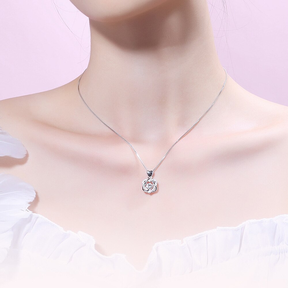 Blændende cubic zircon runde bankende hjerte cz stjerne vedhæng halskæder til kvinder rose guld sølv farve smykker