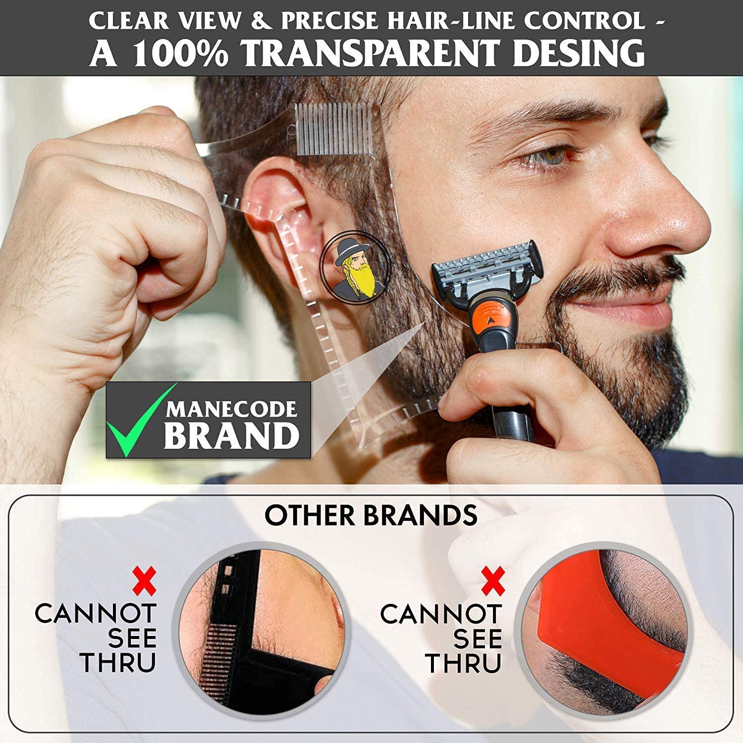 Plantilla de barba para hombre, herramienta de estilismo, peine moldeador de barba de doble cara, herramienta de belleza para hombre, herramienta de afeitar para depilación