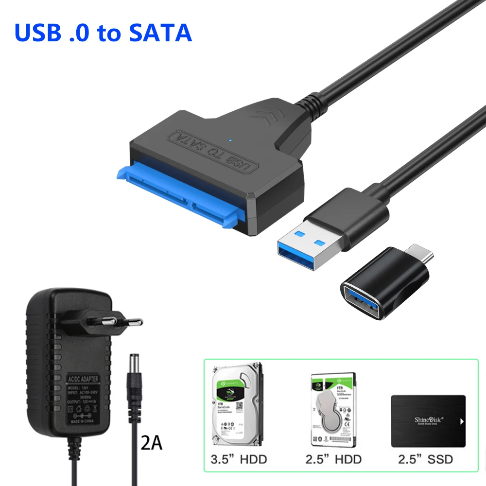 SATA naar USB 3.0-kabel voor externe 3,5 2,5 inch HDD SSD harde schijfconnector USB3.0 naar SataIII-kabel 22-pins met 12V-voeding