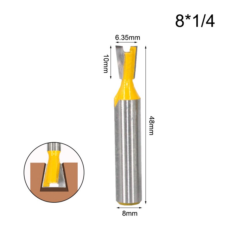 La vie 1pc 8mm skaft svalehale overfræser sæt 14 graders træbearbejdning graveringsbit fræser til træ  mc02220: 8 x 6.35