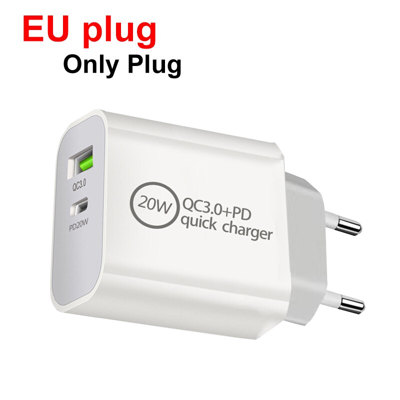 Cargador de teléfono móvil con adaptador USB Dual, carga rápida de 20W para iPhone 13, Samsung y HUAWEI, enchufe US, EU, AU, UK: EU plug