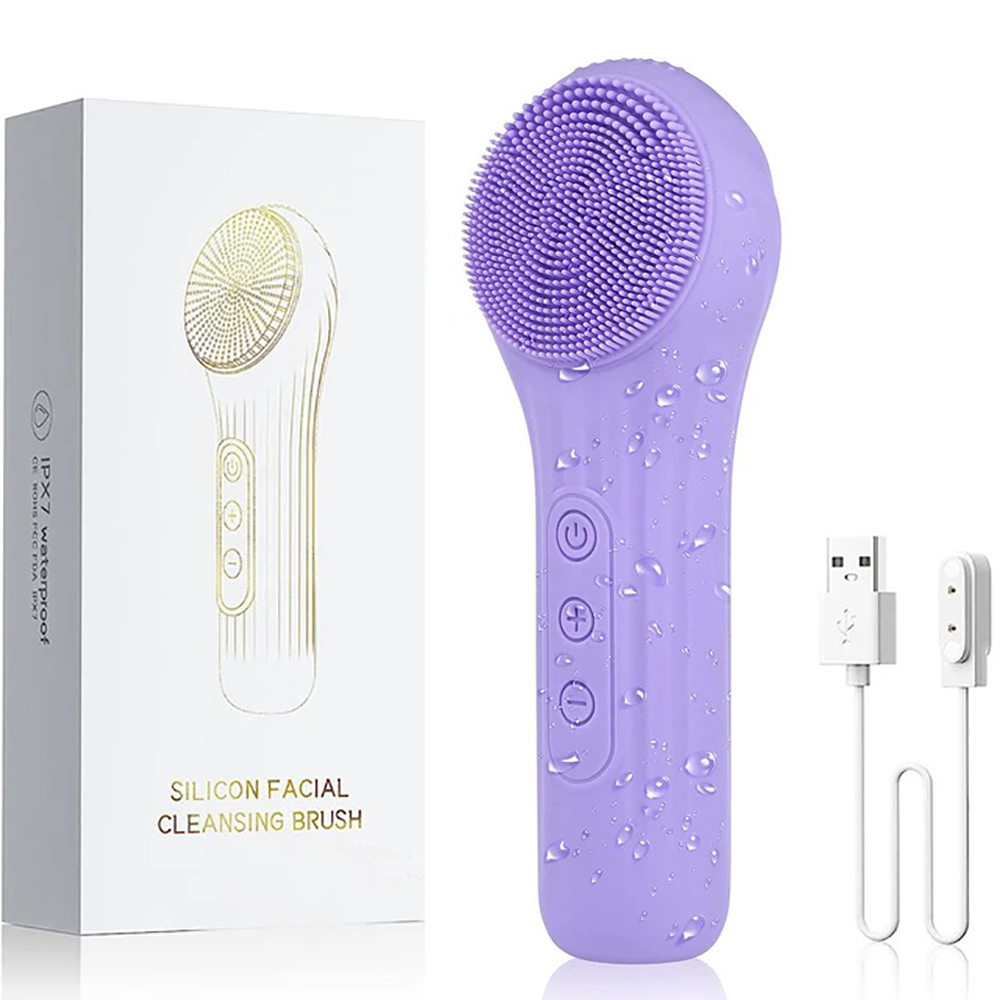 Sonic Waterproof Facial Cleansing Brush Rechargeable Scrubber Exfoliating Vibrating Deep Clean Face Cleaner Skin Care Tool: plum