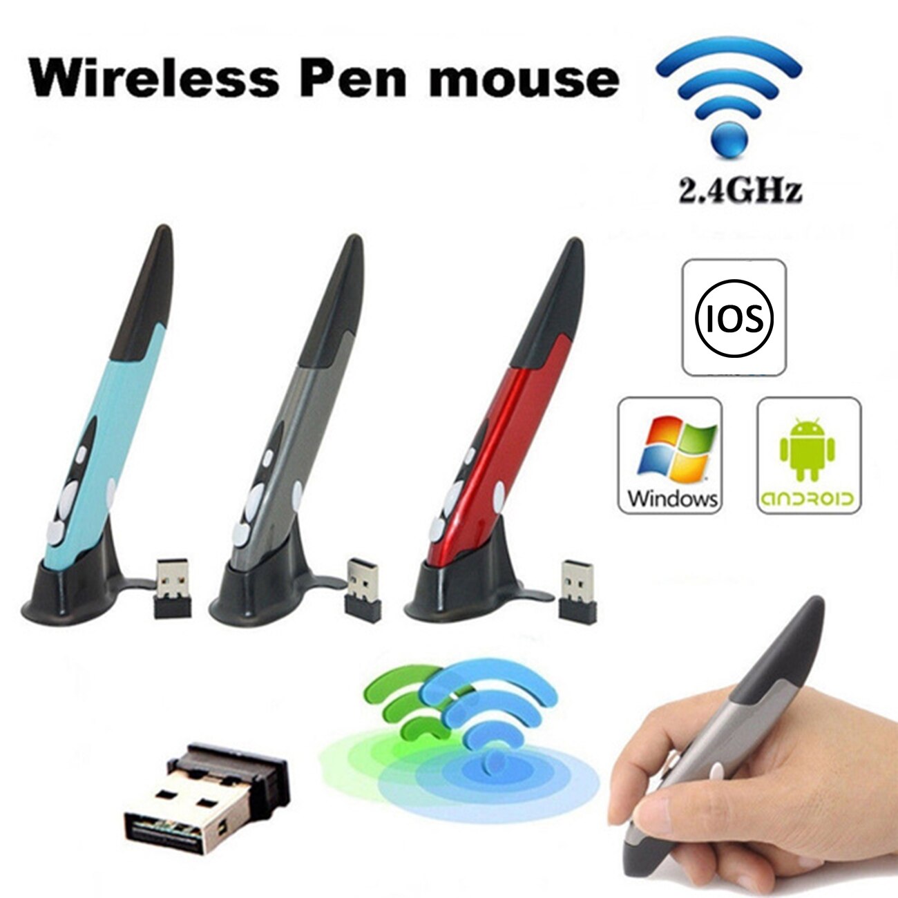 2.4g digital mus pen bærbar trådløs pen mus justerbar 800/1200/1600 dpi ergonomisk mus til bærbar notebook desktop