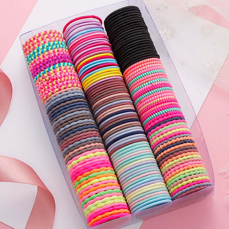 50PCS/Set Girls Colorful Basic Elastic Hair Bands Children Cute Ponytail Holder Rubber Band Headband Scrunchies Hair Accessories