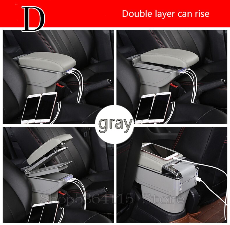 Accoudoir universel en cuir pu, boîte de rangement centrale, accessoires de style automobile, main courante rotative: D gris