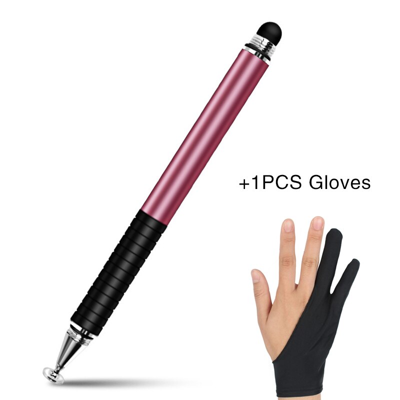 Bolígrafo Stylus Universal 2 in1 para Ipad lápices de Tablet dibujo lápiz táctil capacitiva pantalla pluma Stilus Smart Pen para la PC del teléfono móvil: Pink add Gloves