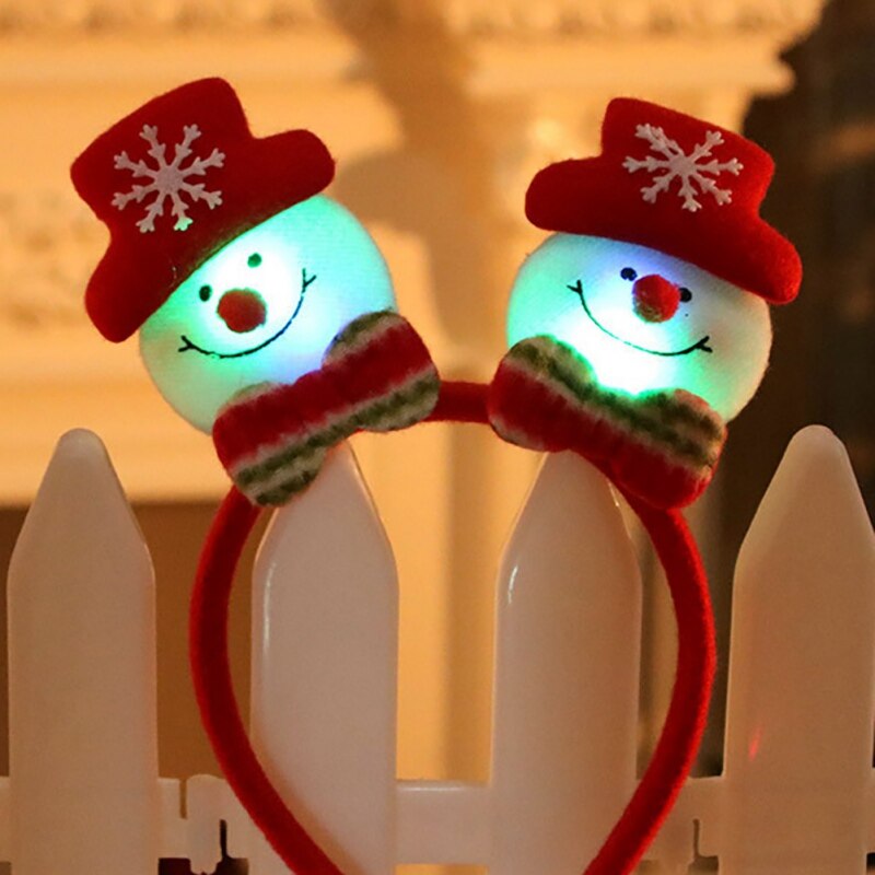 Diadema navideña de luces LED con Santa renos muñeco de nieve oso, diadema para el pelo, decoración navideña de doble cabeza para año: A2