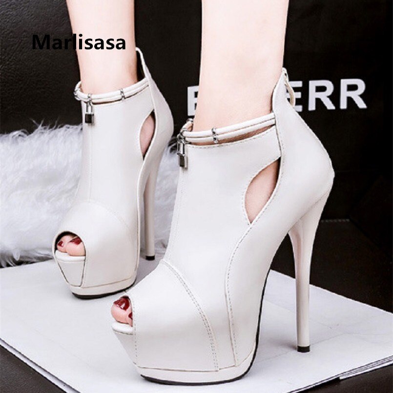 Marlisasa Vrouwen Mode Pu Leer Grijs Peep Toe Hoge Hak Laarzen Botas Femininas Cool Laarzen Zapatos De Mujer f2573