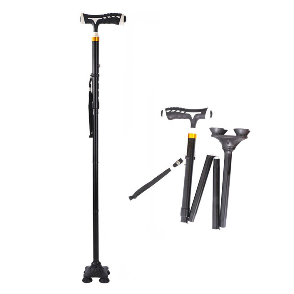 Aluminum Folding Trekking Pole Light Walking Cane Retractable Anti-slip Four-legged Walking Stick Mobility Aid Comfortable Handl