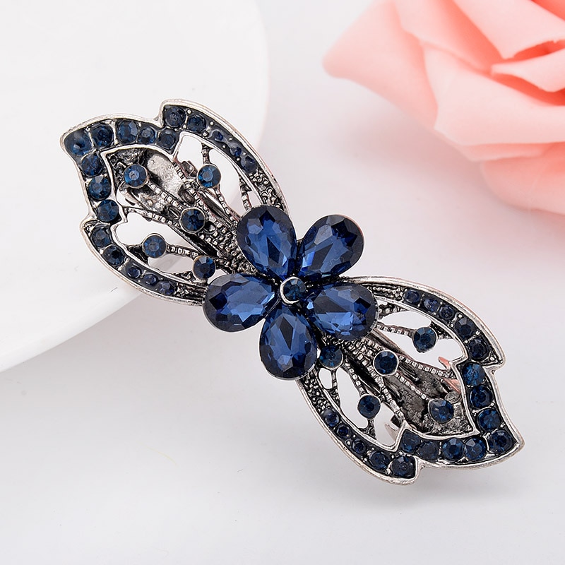 EASYA Vintage niebieski Rhinestone Hairwear motyl kwiat klamry do włosów kobiety spinki do włosów Retro łuk akcesoria do włosów biżuteria