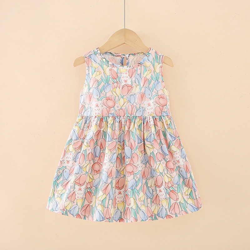 Abito da ragazza in cotone estivo Abbigliamento per bambini Ragazze Bambini Abiti a fiori Senza maniche Principessa Party Outfit Abbigliamento per bambini: Caffè / 4
