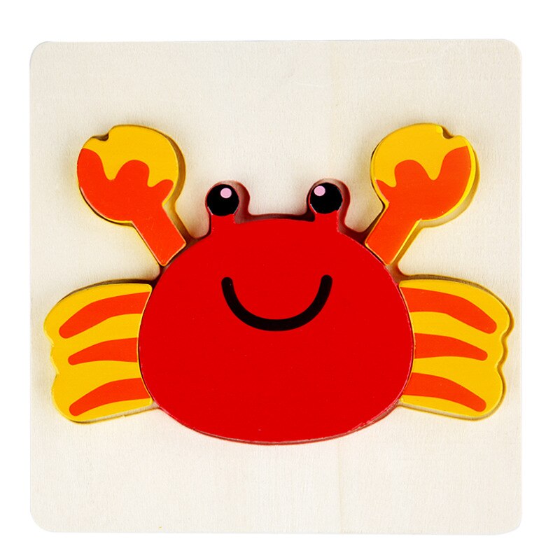 Baby Toys Wooden 3D Puzzle Cartoon Animal Intelligence Kids Early Educational Brain Teaser Children Learning Jigsaw Toys: Crab